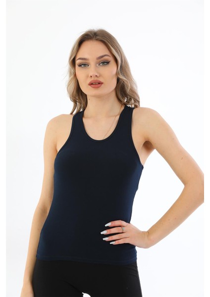 Kadın Pamuklu Likralı Sporcu Askılı Atlet-Lacivert fiyatları