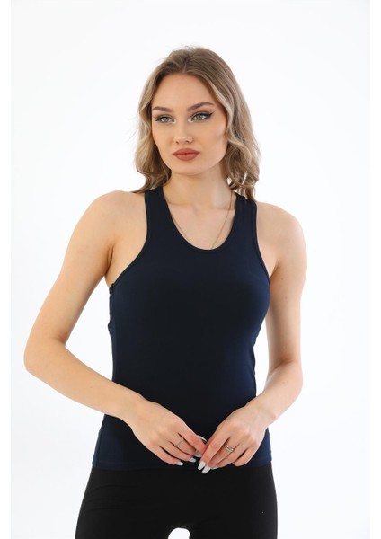 Kadın Pamuklu Likralı Sporcu Askılı Atlet-Lacivert modelleri