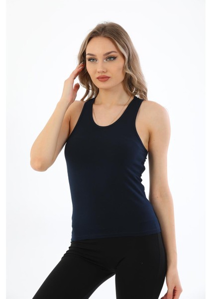 Kadın Pamuklu Likralı Sporcu Askılı Atlet-Lacivert fırsatları