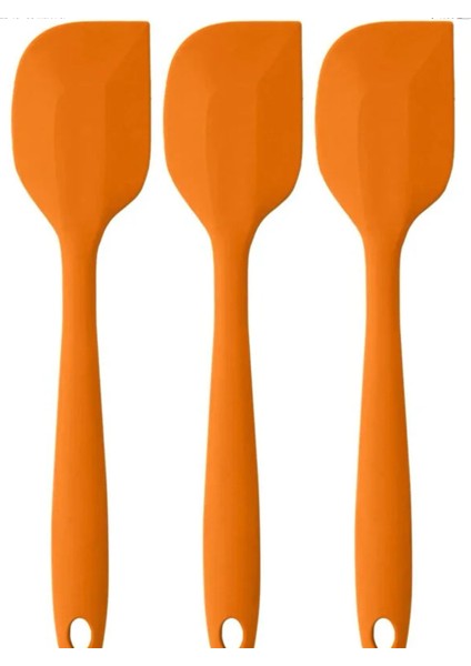 Bybirgül Yanmaz Yapışmaz Silikon Yassı Spatula ,hamur Sıyırıcı 3lü Set Turuncu