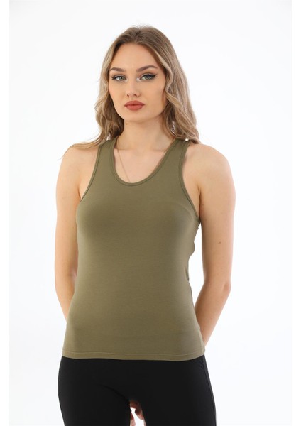 Kadın Pamuklu Likralı Sporcu Askılı Atlet-Haki fiyatları