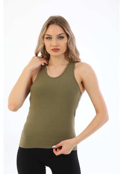 Kadın Pamuklu Likralı Sporcu Askılı Atlet-Haki fırsatları