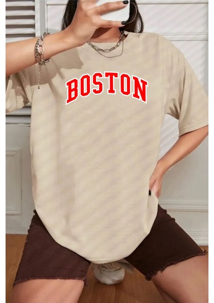 Boston Baskılı T-Shirt