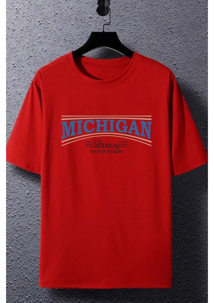 State Of Michigan Baskılı T-Shirt
