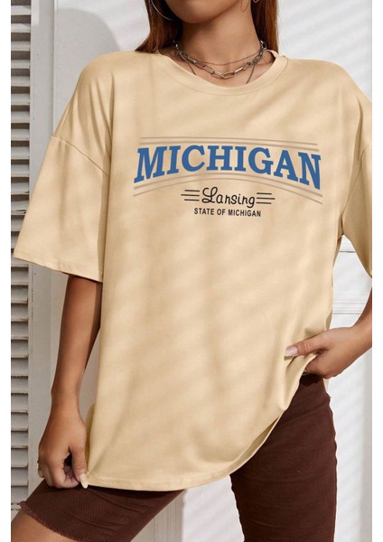 State Of Michigan Baskılı T-Shirt