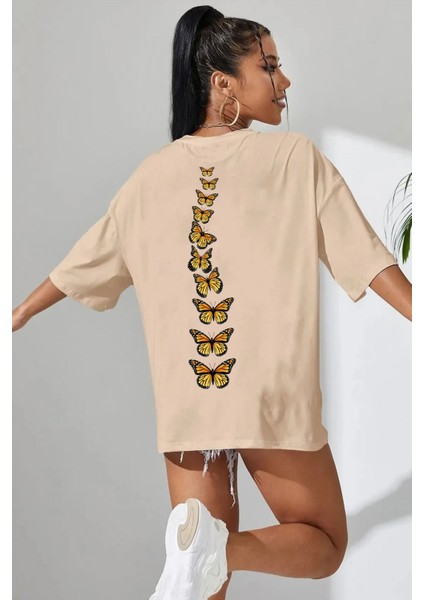 Sırt Kral Kelebek Baskılı T-Shirt