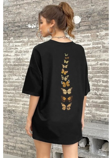 Sırt Kral Kelebek Baskılı T-Shirt