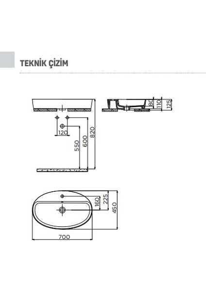 LP171 Loop Tezgah üstü Oval Çanak Lavabo 40X70 cm