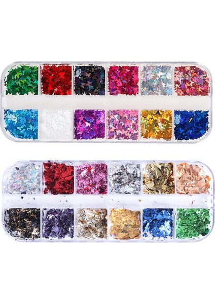 24X Crafts Nail Paillettes Folyo Pulları Tırnaklar Sanat Tasarım Malzemeleri Çıkartmalar Glitter (Yurt Dışından)