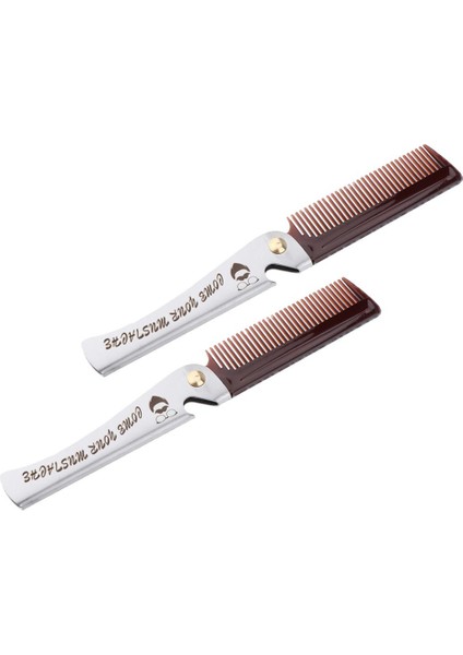 2pcs Kahverengi Tarağı Paslanmaz Çelik Katlanır Sakal Şekillendiren Tarak Tarak (Yurt Dışından)