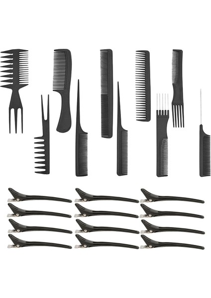 10PCS Pro Salon Saç Stil Kuaförlük Berber Fırça Taraklar Seti +12 Klipler (Yurt Dışından)