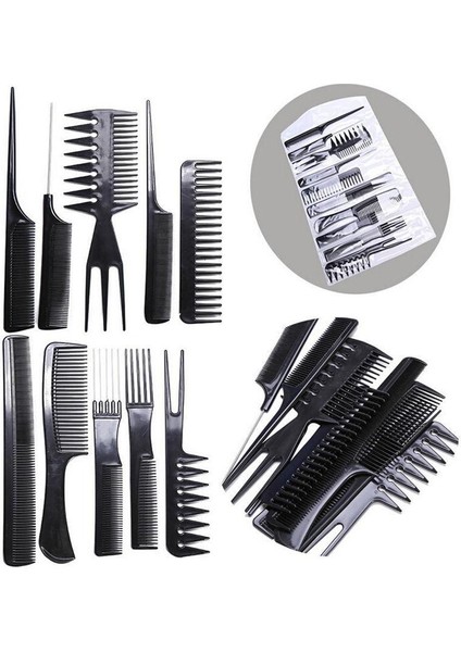 10PCS Pro Salon Saç Stil Kuaförlük Berber Fırça Taraklar Seti +12 Klipler (Yurt Dışından)