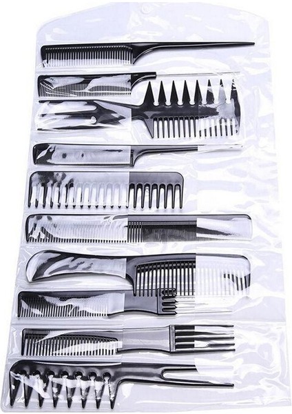 10PCS Pro Salon Saç Stil Kuaförlük Berber Fırça Taraklar Seti +12 Klipler (Yurt Dışından)