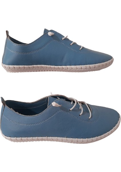 Açık Mavi Kadın Hakiki Deri Bağcığı Lastikli Şık Ayakkabı fiyatları