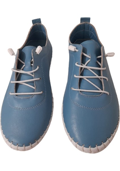 Açık Mavi Kadın Hakiki Deri Bağcığı Lastikli Şık Ayakkabı fırsatları