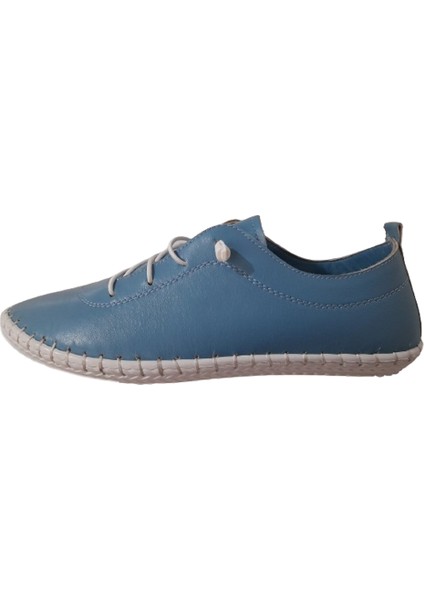 Açık Mavi Kadın Hakiki Deri Bağcığı Lastikli Şık Ayakkabı indirimleri
