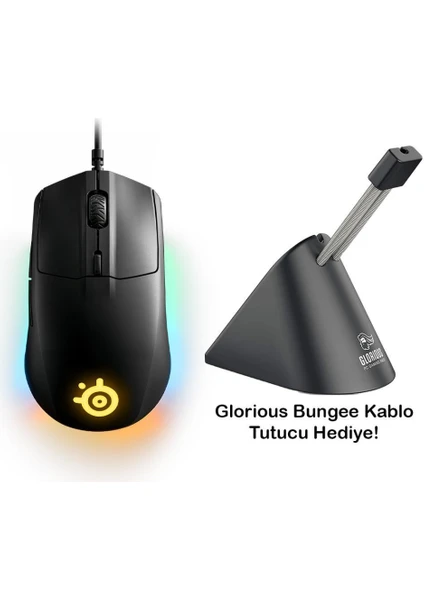 Steelseries Rival 3 Oyuncu Mouse + Glorious Bungee Kablo Tutucu Siyah