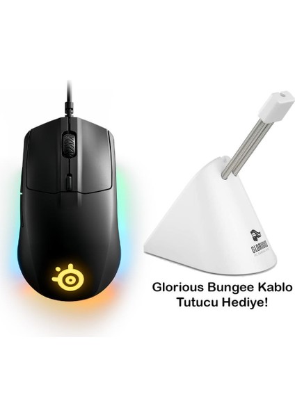 Steelseries Rival 3 Oyuncu Mouse + Glorious Bungee Kablo Tutucu Beyaz