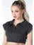 Kadın Yaka Detaylı Crop Antrasit 2