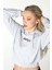 Kadın Baskılı Kapüşonlu Crop Sweat Gri 1
