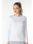 Kadın Bisiklet Yaka Uzun Kollu Regular Fit Basic Tişört Beyaz 3