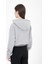 Kadın Baskılı Kapüşonlu Crop Sweat Gri 6