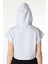 Kadın Baskılı Kapüşonlu Crop Sweat Kar Melanj 6