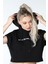 Kadın Baskılı Kapüşonlu Crop Sweat Siyah 4