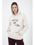 Kadın Baskılı Kapüşonlu Sweat Ekru 5