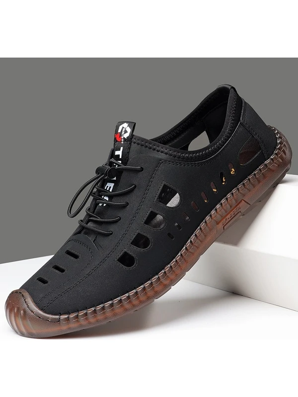 Ruichihu 2023 Yeni Erkek Ayakkabıları Yaz Rahat Deri Ayakkabı El Yapımı On-Line Delik Ayakkabı Yumuşak Tabanlı Moda Erkek Sandalet (Yurt Dışından)