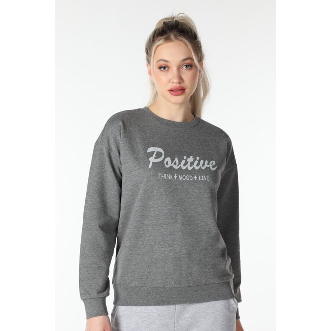 Defy's Kadın Baskılı Sweat Koyu Gri