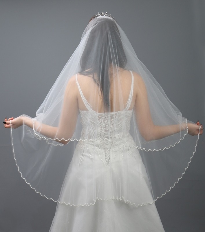 Paris in Paris Inci Işlemeli Iki Katlı Gelinlik Duvağı-Nikah Duvağı 1 Metre Uzunlukta Taraklı Kırıkbeyaz görsel 4
