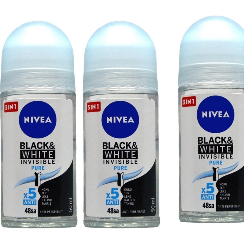 Nivea Kadın Roll On Deodorant Black&White Invisible Pure 48 Saat Anti-Perspirant Koruma 50ml 42243229 (3 Adet)