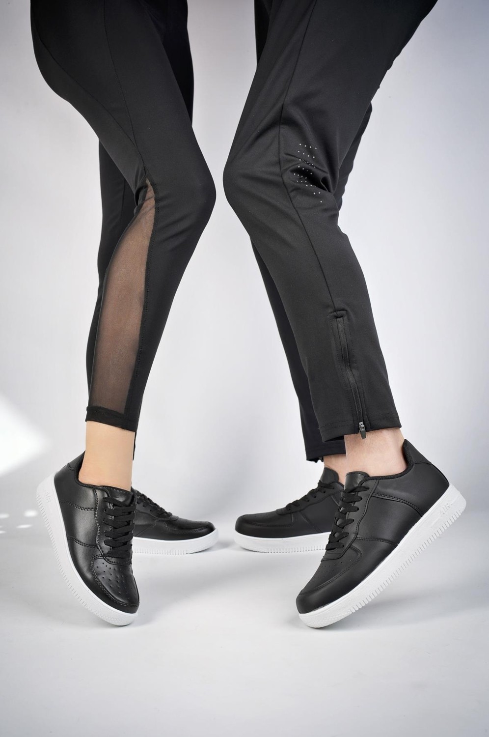 Muggo Unisex Sneaker Ayakkabı Suni Deri Siyah - Beyaz Düz Taban Günlük Kullanım İçin