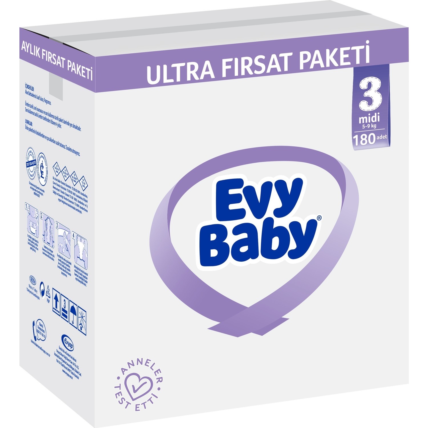 Evy Baby Bebek Bezi 3 Numara Midi 180�LI + 2 Paket Islak