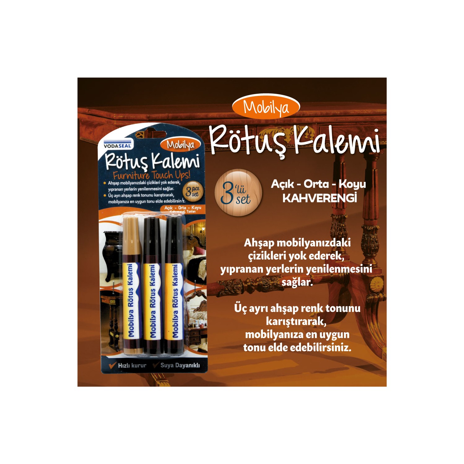 Vodaseal Mobilya Rötuş Kalemi 3�lü Set Fiyatı Taksit