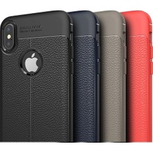 Case 4U Apple iPhone XS Kılıf Rugan Armor Deri Görünümlü Yüksek Kalite Silikon Niss Lüks Arka Kapak Kırmızı