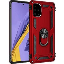 Case 4U Samsung Galaxy A51 Uyumlu Kılıf Çift Katmanlı Yüzüklü Manyetik Vega Kapak Kırmızı