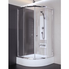 Sırduş Oval Duşakabin 80 x 80 x H 180 Oval 2 Sabit 2 Çalışır 5 mm Tamperli Şefaf Cam Duş Teknesiz