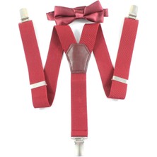 Dwoy Metal Klipsli Çocuk Pantolon Askısı & Papyon Seti Bordo