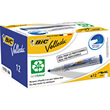 Bic Velleda 1701 Eco Yuvarlak Uçlu Beyaz Tahta Kalemi, Mavi 12'li Kutu