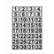 Özarslan DizaynMetal Kapı Masa Dolap Numarası 3,5 x 5 cm 32'li Dikdörtgen 1-32 Gümüş