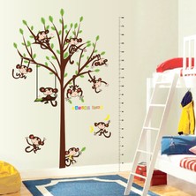 Crystal Kids Dev Boyutlu Boy Ölçer Ağaç ve Maymunlar Çocuk Odası Duvar Sticker