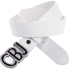 Cipo&Baxx CG161 Cbj Logo Tokalı Düz Beyaz Erkek Deri Kemer