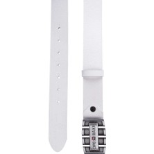 Cipo&Baxx CG160 Cbj Logolu Metal Tokalı Erkek Beyaz Deri Kemer