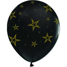 Festivall Çepeçevre Gold Yıldızlar Baskılı Siyah Balon 10'lu