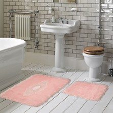 Alanur Home Selonya Welsoft Kaymaz Taban Yıkanabilir 2'li Banyo Paspas Seti Klozet Takımı Pudra