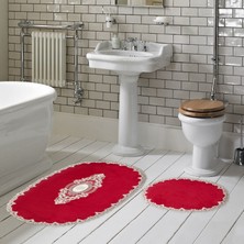 Alanur Home Selonya Welsoft Oval Kaymaz Taban Yıkanabilir 2'li Banyo Paspas Seti Klozet Takımı Kırmızı