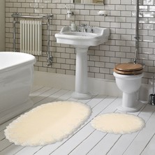 Alanur Home Zara Oval Kaymaz Taban Yıkanabilir 2'li Banyo Paspas Seti Klozet Takımı (65 x 115 - 55 x 65 ) Krem