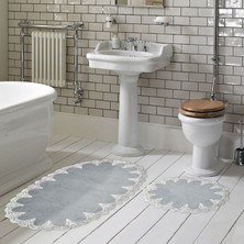 Alanur Home Zara Oval Kaymaz Taban Yıkanabilir 2'li Banyo Paspas Seti Klozet Takımı (65 x 115 - 55 x 65 ) Gri